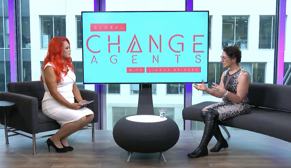 Sue Unerman (R), chief transformation officer at the UK’s largest media agency, Mediacom speaking to Lianna Brinded at Yahoo Finance UK. Photo: Yahoo Finance UK  