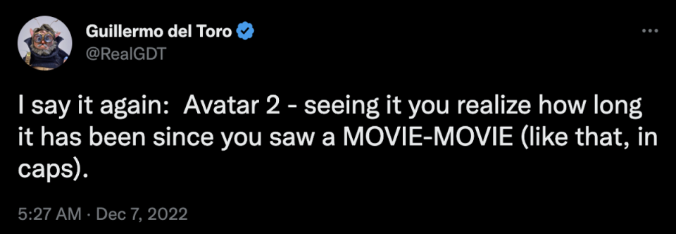 Guillermo del Toro really loves ‘Avatar: The Way of Water’ (Twitter)