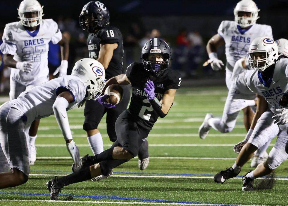 Corner Canyon High School and Bishop Gorman High School of Las Vegas, Nev., compete in a nonleague football game at Corner Canyon High school in Draper on Friday, Aug. 18, 2023. | Laura Seitz, Deseret News