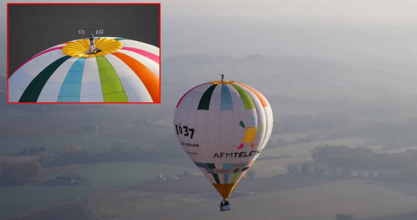 法國28歲熱氣球專家烏弗拉德，成功完成「站在」熱氣球頂上的高度挑戰，以3637公尺的高度，刷新世界紀錄。（圖／翻攝the washington post）