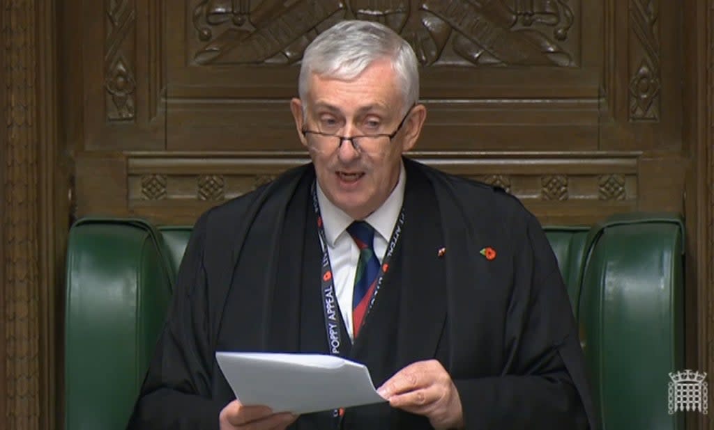 Speaker Sir Lindsay Hoyle, making a statement ahead of an emergency debate relating to standards (House of Commons/PA) (PA Wire)