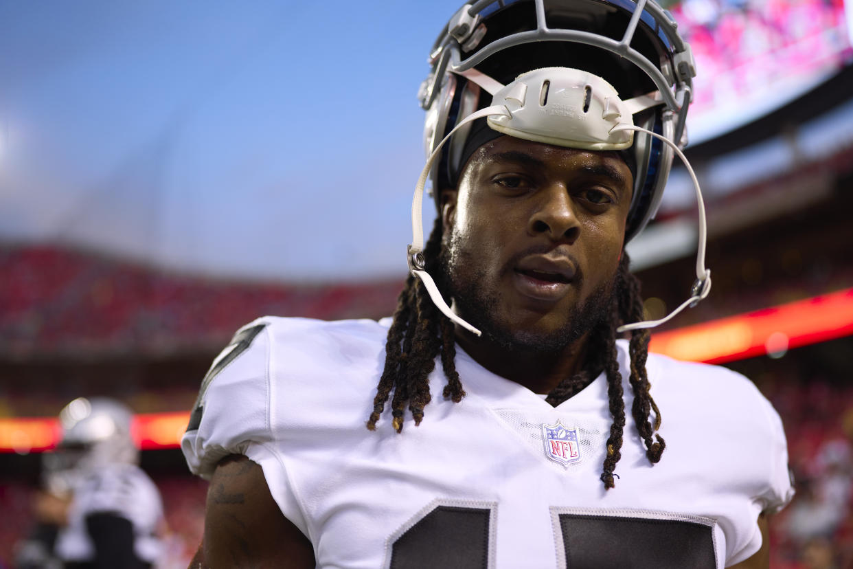 Davante Adams shoved a cameraman to the ground on his way to the locker room following the Raiders' loss in Kansas City. (Photo by Cooper Neill/Getty Images)