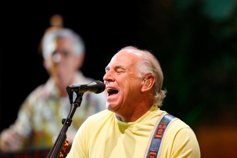 Jimmy Buffett and the Coral Reefer Band perform at the Cynthia Mitchell Woods Pavilion in Houston, Texas, on April 21, 2008.