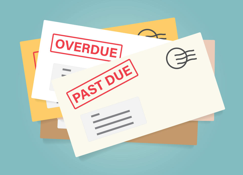 pile of envelopes with overdue bills- vector illustration bills