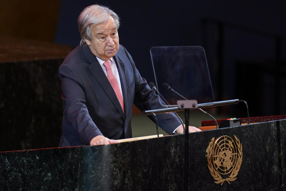 United Nations Secretary-General Antonio Guterres speaks at the start of the Transforming Education Summit at United Nations headquarters, Monday, Sept. 19, 2022. (AP Photo/Seth Wenig)