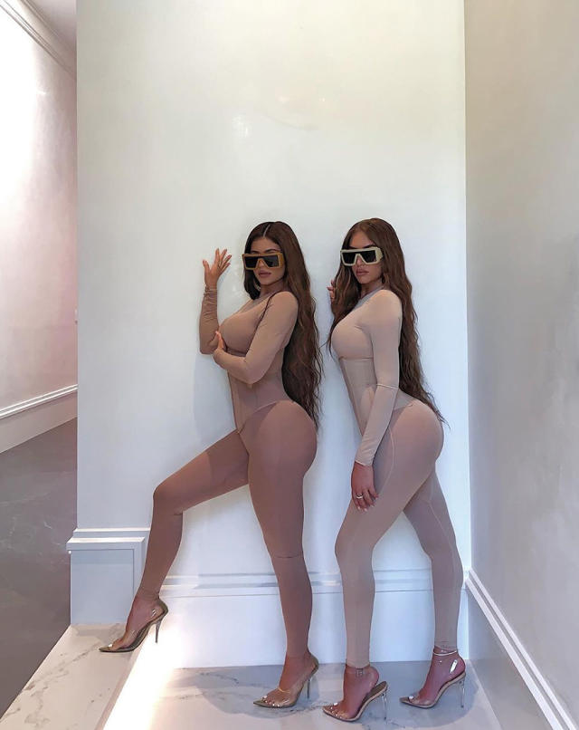 Kylie Jenner and Stassie Karanikolaou Twin in SKIMS Waist Trainers