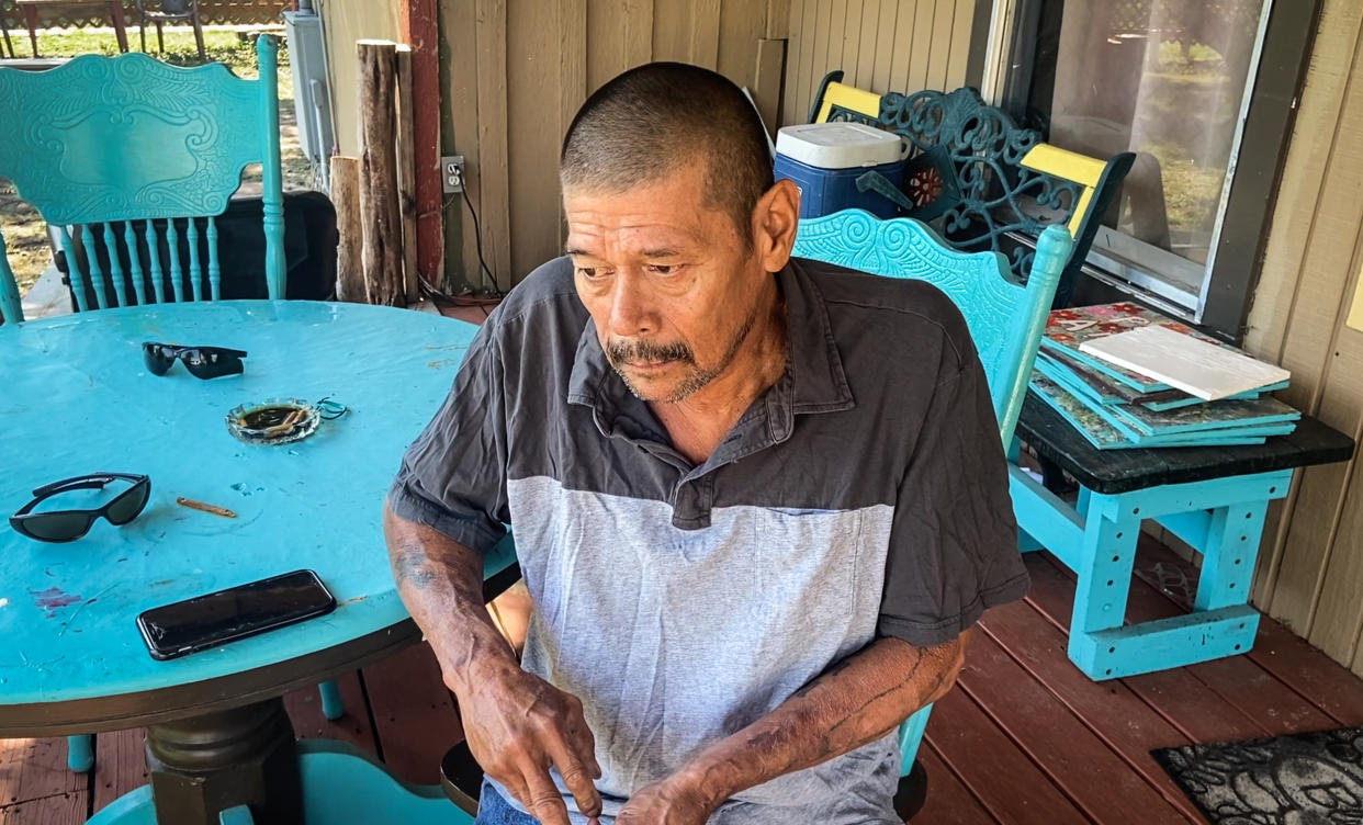 Juan Alvarez, 62, at the home he shares with Ramos’ mother in Uvalde, Texas. (Deon Hampton / NBC News)