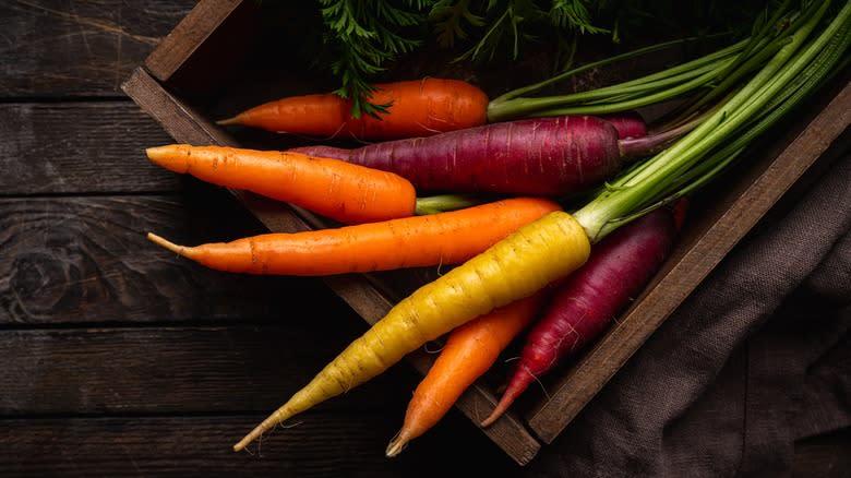 Rainbow carrots in box