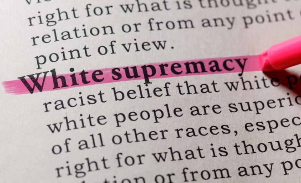 Fake Dictionary, Dictionary definition of the word White supremacy. including key descriptive words.
