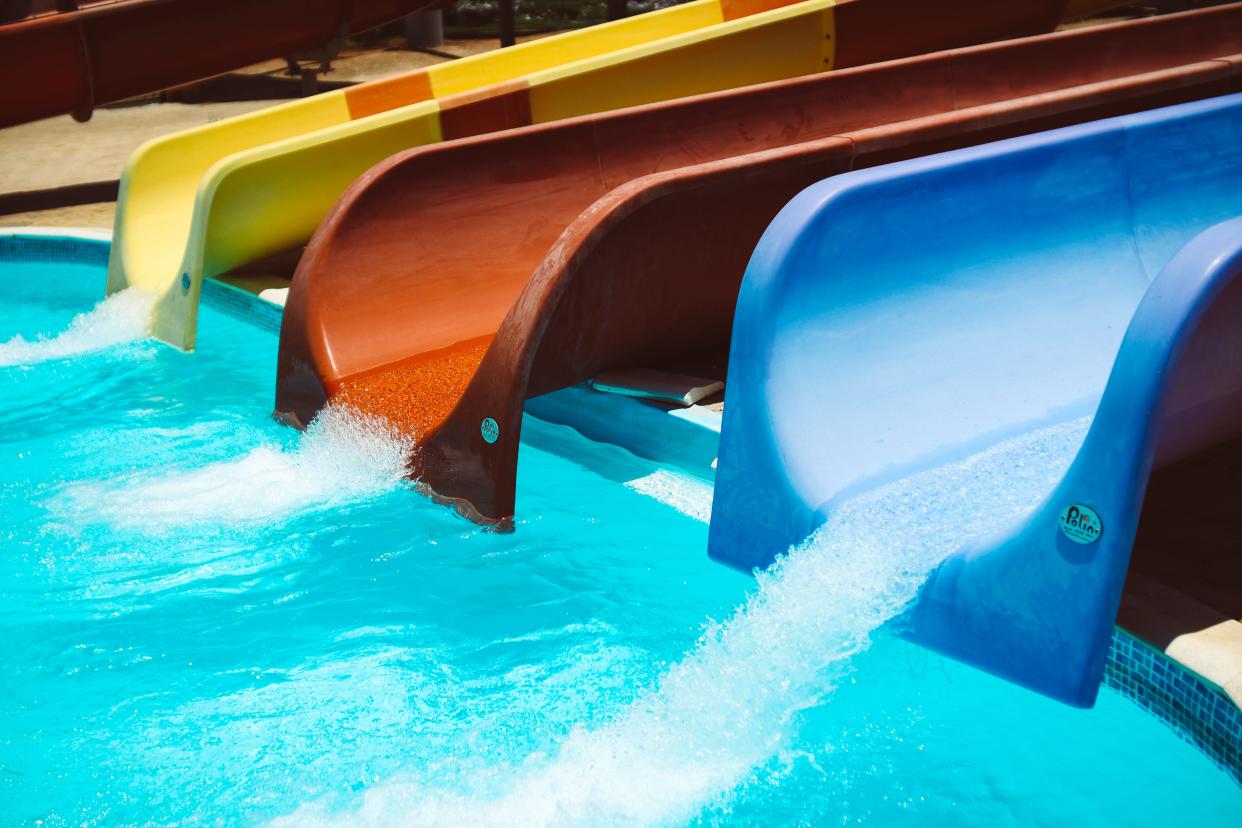 Yellow, red, and blue waterslide