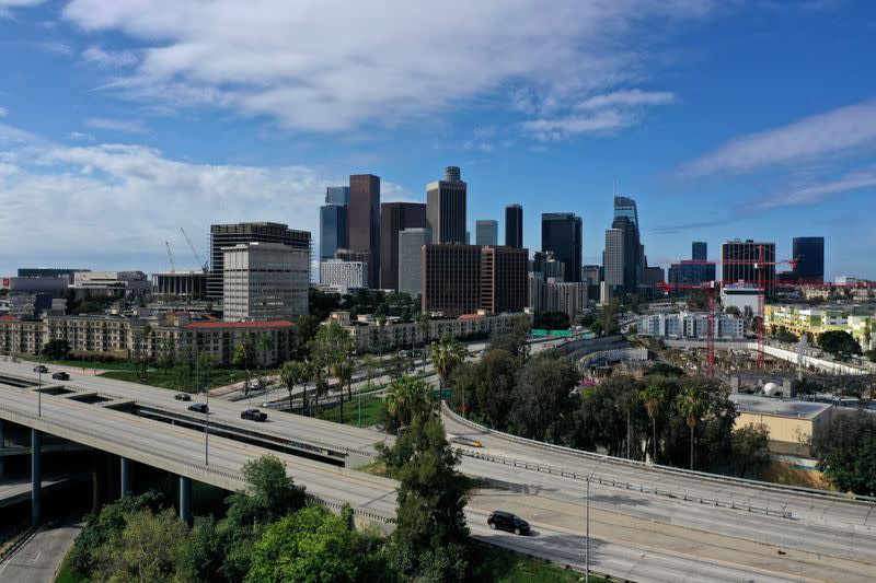 Downtown freeways are empty of traffic as the spread of the coronavirus disease (COVID-19) continues, in Los Angeles