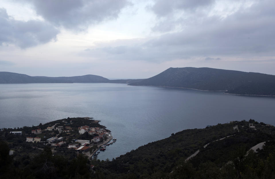 CAPTION CORRECTS THE PHOTOGRAPHER - This photo taken on Friday, April 5, 2019 shows the harbor of Steni Vala with the island of Peristera on the background, in Greece. Off the coast of Peristera is a 5th Century B.C. shipwreck, the first ancient shipwreck to be opened to the public in Greece, including to recreational divers who will be able to visit the wreck itself. Greece’s rich underwater heritage has long been hidden from view, off-limits to all but a select few, mainly archaeologists. Scuba diving was banned throughout the country except in a few specific locations until 2005, for fear that divers might loot the countless antiquities that still lie scattered on the country’s seabed. Now that seems to be gradually changing, with a new project to create underwater museums. (AP Photo/Petros Giannakouris)