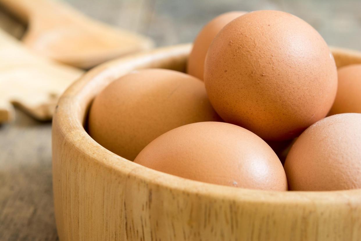 eggs in a wooden bowls