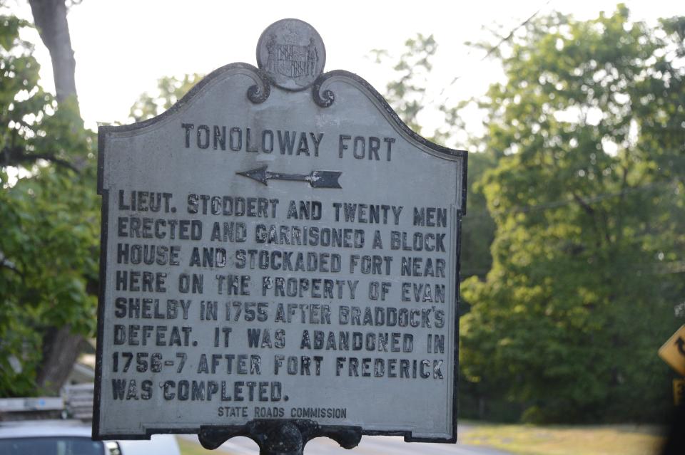 Fort Tonoloway's construction was ordered by colonial Gov. Horatio Sharpe. The historical marker in Hancock points visitors in the fort's direction.