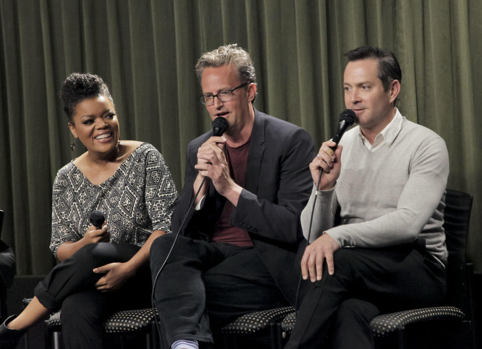 (L-R) Yvette Nicole Brown, Matthew Perry and Thomas Lennon attend the SAG Foundation Conversations Series with the cast of 