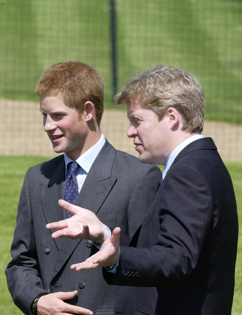 LONDON, UNITED KINGDOM - JULY 06:  Prince Harry Chats With Diana's Brother Charles Earl Spencer And His Wife Caroline Countess Spencer And Lady Sarah Mccorquodale At The Opening Of The Fountain Built In Memory Of Diana, Princess Of Wales, In London's Hyde Park.  (Photo by Tim Graham Photo Library via Getty Images)