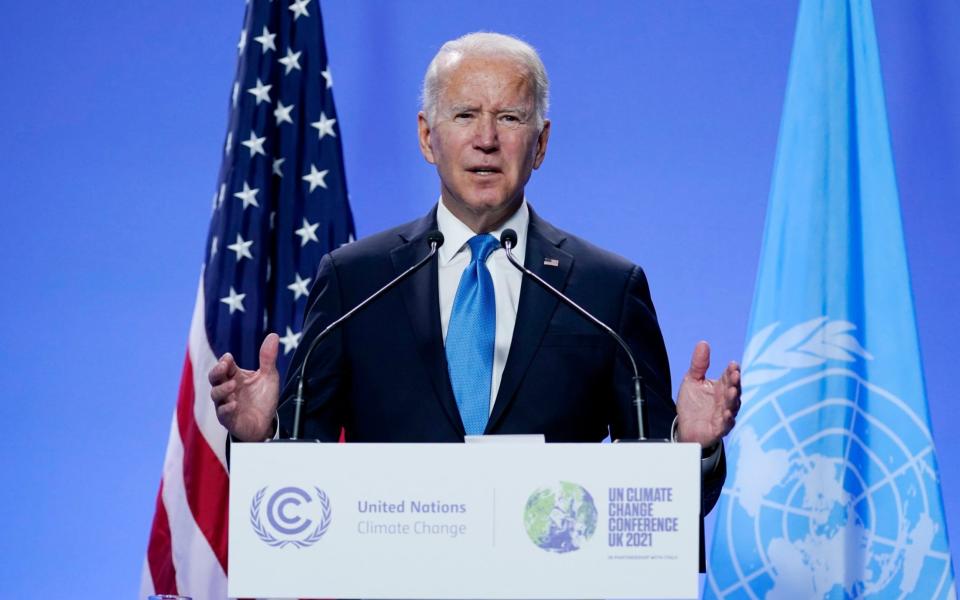 President Joe Biden speaks during a news conference at the COP26 U.N. Climate Summit, - AP