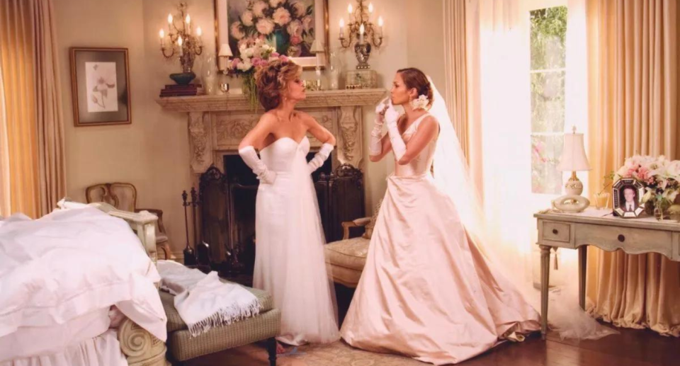 In Monster in Law, Jane Fonda's character tries to wear a white gown to her son's wedding. Credit: Warner Bros. Pictures 