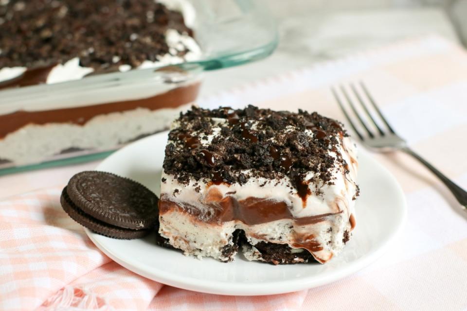 <p>Moore or Less Cooking</p><p>This no-bake Oreo Cookie Delight cheesecake is a dreamy and creamy layered dessert of 5 simple ingredients.</p><p><strong>Get the recipe: </strong><a href="https://mooreorlesscooking.com/no-bake-oreo-cookie-delight/" rel="nofollow noopener" target="_blank" data-ylk="slk:No-Bake Oreo Cookie Delight;elm:context_link;itc:0;sec:content-canvas" class="link "><strong>No-Bake Oreo Cookie Delight</strong></a></p>