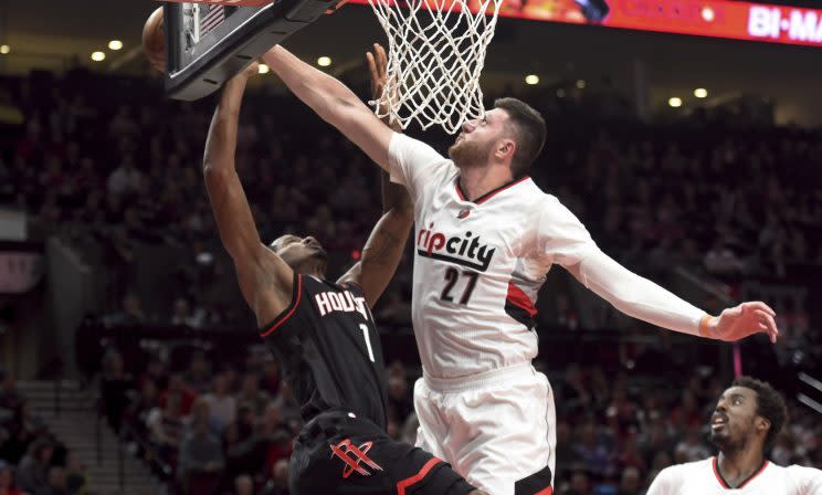 The Warriors have not seen Jusuf Nurkic in a Trail Blazers uniform. (AP)