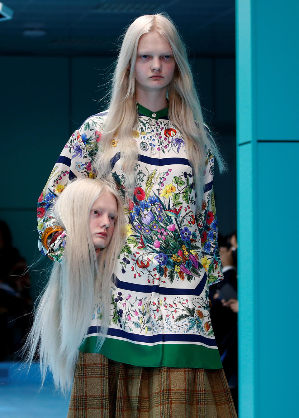 A model presents a creation from the Gucci Autumn/Winter 2018 women's collection during Milan Fashion Week on Feb. 21, 2018. (Photo: Tony Gentile / Reuters)