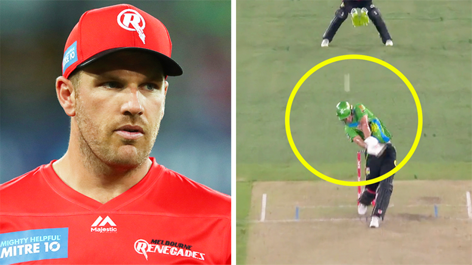 Aaron Finch (pictured left) during a match and (pictured right) Beau Webster  hitting the ball into the air during the Big Bash.