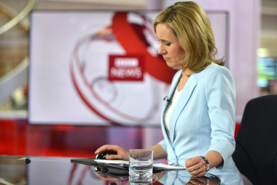 BBC News,18-03-2013, Sophie Raworth,Embargoed for publication until: Monday 18th March 2013 - Picture shows: The new BBC newsroom studio, used for the News at One, Six and Ten and the BBC News Channel Sophie Raworth,BBC,Jeff Overs