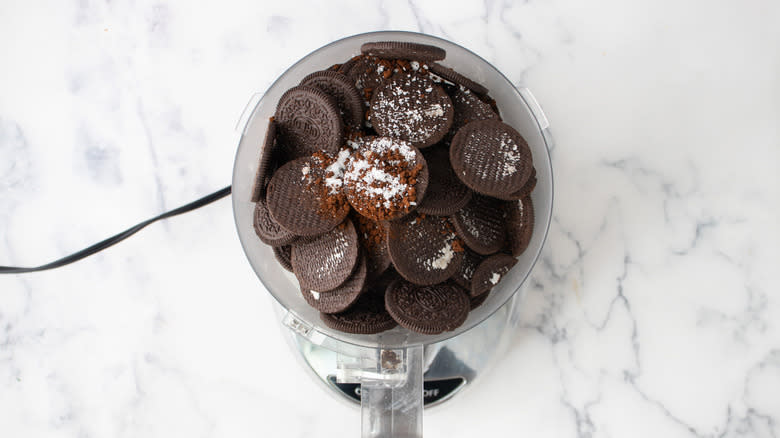 chocolate cookies in food processor