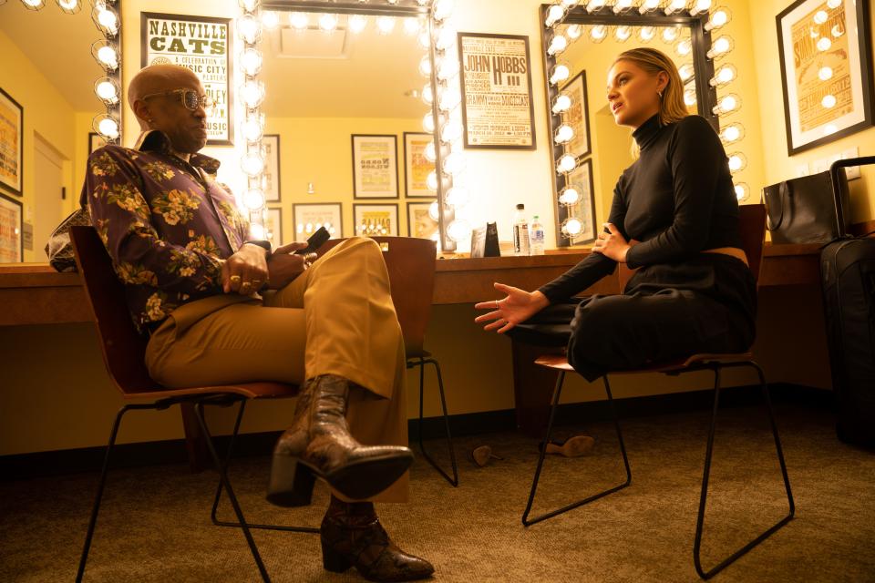 The Tennessean's Marcus Dowling interviews Kelsea Ballerini backstage of the Country Music Hall of Fame's Ford Theater Tuesday afternoon, Aug. 8, 2023. Ballerini is releasing an extended version of her EP "Rolling Up the Welcome Mat" with newer versions of "Penthouse (Healed Version), Interlude (Full Length) and a new song "How Do I Do This." "Rolling Up the Welcome Mat {For Good)" is a thank you to her fans.