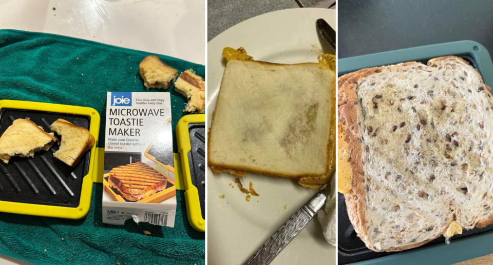 Social media has also witnessed numerous unsuccessful attempts with the Aldi microwave toastie maker. Photo: Facebook/Markdown Addicts