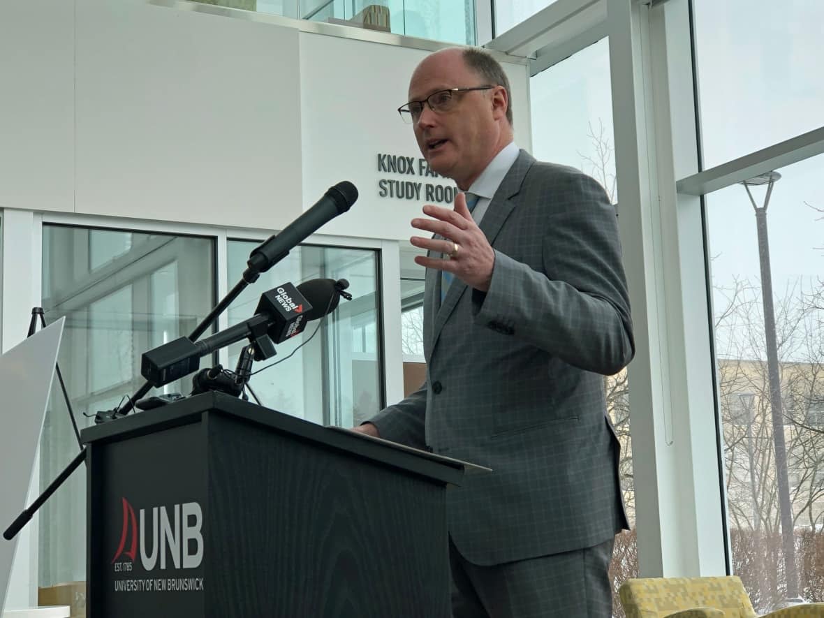 Trevor Holder, Minister of Post-Secondary Education, Training and Labour, announced a new program designed to help  care home workers upgrade credentials Friday. (Hadeel Ibrahim/CBC - image credit)