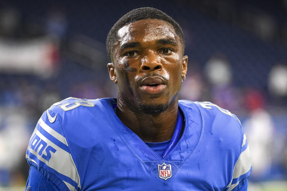 Detroit Lions cornerback Jeff Okudah finished a tough opening game with a season-ending injury. (Photo by Nic Antaya/Getty Images)