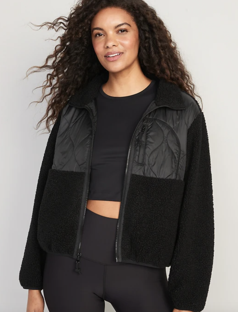 Quilted Hybrid Sherpa Jacket (Photo via Old Navy)