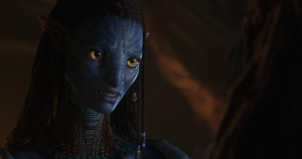 Neytiri in 20th Century Studios' AVATAR: THE WAY OF WATER. Photo courtesy of 20th Century Studios. Â© 2022 20th Century Studios. All Rights Reserved.