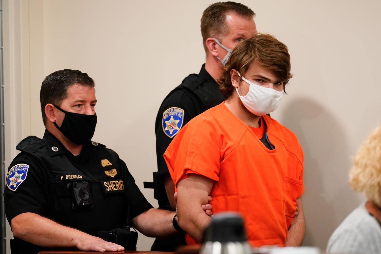 Payton Gendron is led into the courtroom for a hearing at Erie County Court, in Buffalo, N.Y., Thursday, May 19, 2022. 