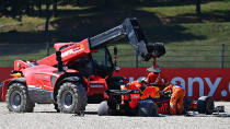 SCARPERIA, ITALY - SEPTEMBER 13: Max Verstappen of the Netherlands driving the (33) Aston Martin Red Bull Racing RB16 stops in the gravel as he retires from the F1 Grand Prix of Tuscany at Mugello Circuit on September 13, 2020 in Scarperia, Italy. (Photo by Clive Mason - Formula 1/Formula 1 via Getty Images)