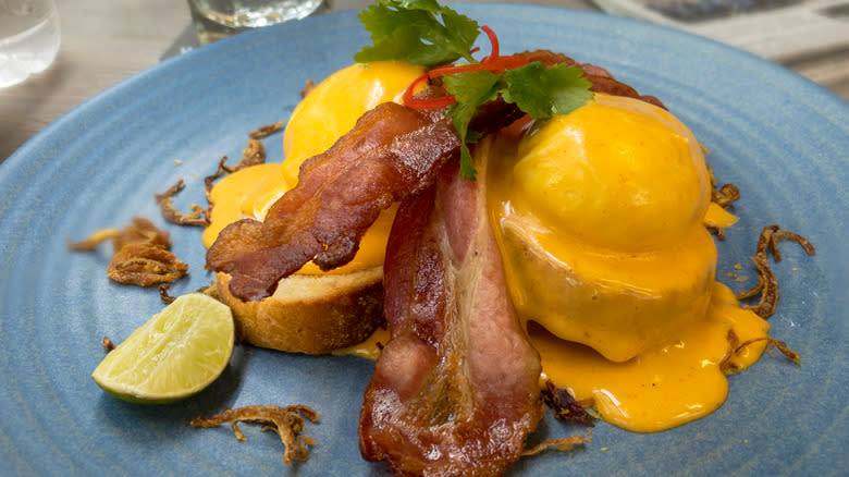 eggs Benedict with spicy hollandaise