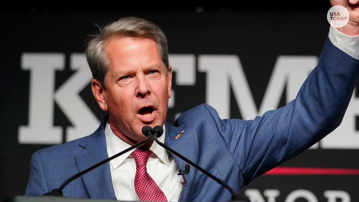 Republican Gov. Brian Kemp waves to supporters during an election night watch party, Tuesday, May 24, 2022, in Atlanta. Kemp easily turned back a GOP primary challenge Tuesday from former U.S. Sen. David Perdue, who was backed by former President Donald Trump.