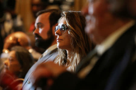 British actress and model Elizabeth Jane Hurley (C) attends a speech during the second day of the Giant Club Summit of African leaders and others on tackling poaching of elephants and rhinos at the Fairmont Mount Kenya Safari Club in Nanyuki, Laikipia county, Kenya April 29, 2016. REUTERS/Siegfried Modola