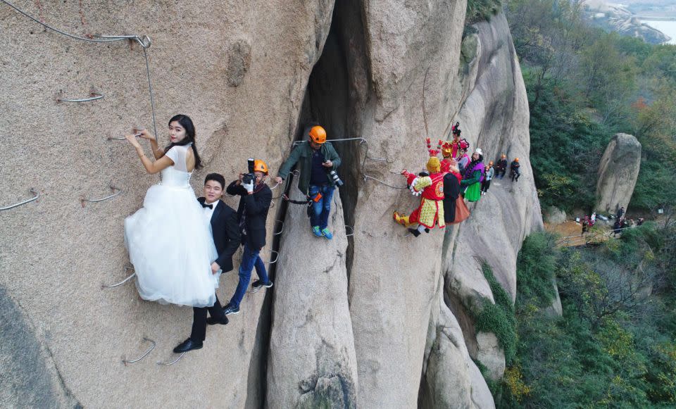 The shoot, which isn’t for the faint-hearted, took place at Chaya Mountain, in the Henan Province. Photo: Australscope