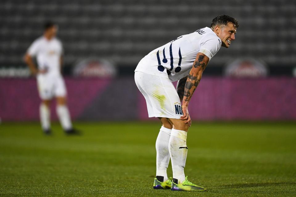 Hailstorm FC's Robert Cornwall reacts after a Colorado Rapids goal during a U.S. Open Cup third-round soccer match at Dick's Sporting Goods Park in Commerce City on Wednesday.