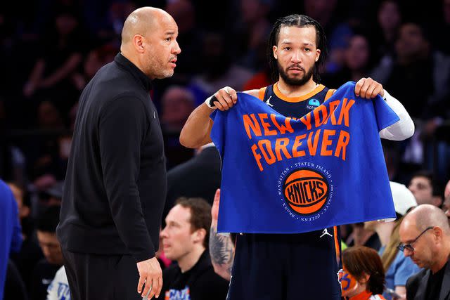 <p>Sarah Stier/Getty</p> Jalen Brunson and Rick Brunson of the New York Knicks in April 2024.