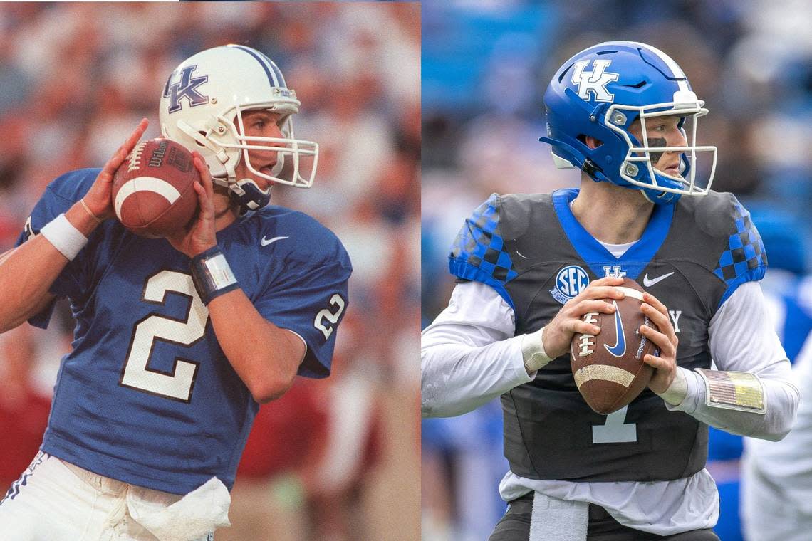 Left: Tim Couch, the only No. 1 pick in Kentucky football history. Right: Will Levis, the current quarterback at Kentucky.