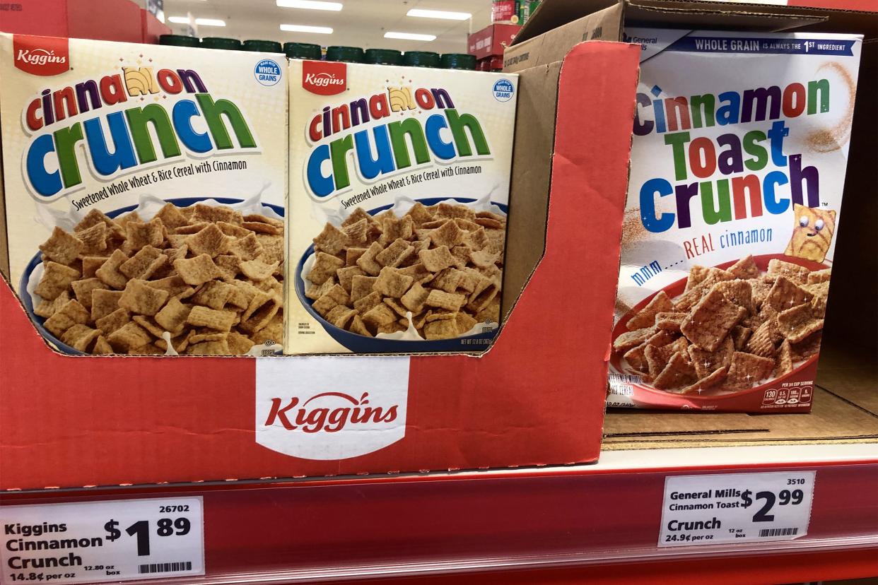 Kiggins Cinnamon Crunch and Cinnamon Toast Crunch Cereal on shelf at Save A Lot