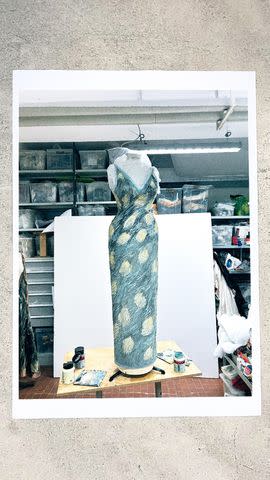<p>Marni/Instagram</p> Hunter Schafer's hand-painted Marni gown.