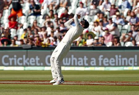 New Zealand's Mitchell Santner drops a catch from Australia's captain Steve Smith during the third day of the third cricket test match at the Adelaide Oval, in South Australia, November 29, 2015. REUTERS/David Gray