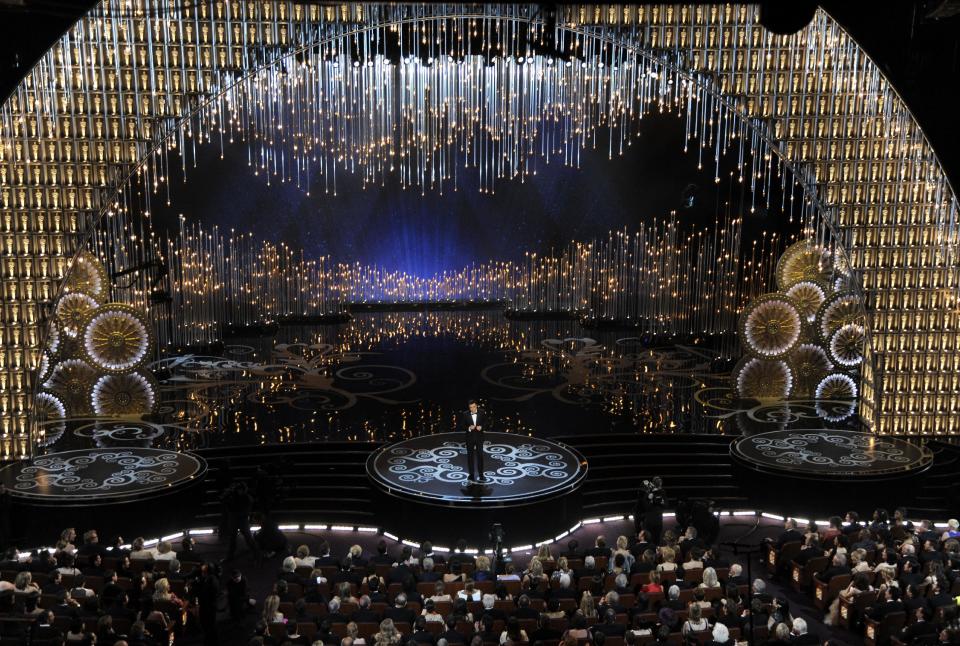 Host Seth MacFarlane performs during the Oscars at the Dolby Theatre on Sunday Feb. 24, 2013, in Los Angeles. (Photo by Chris Pizzello/Invision/AP)