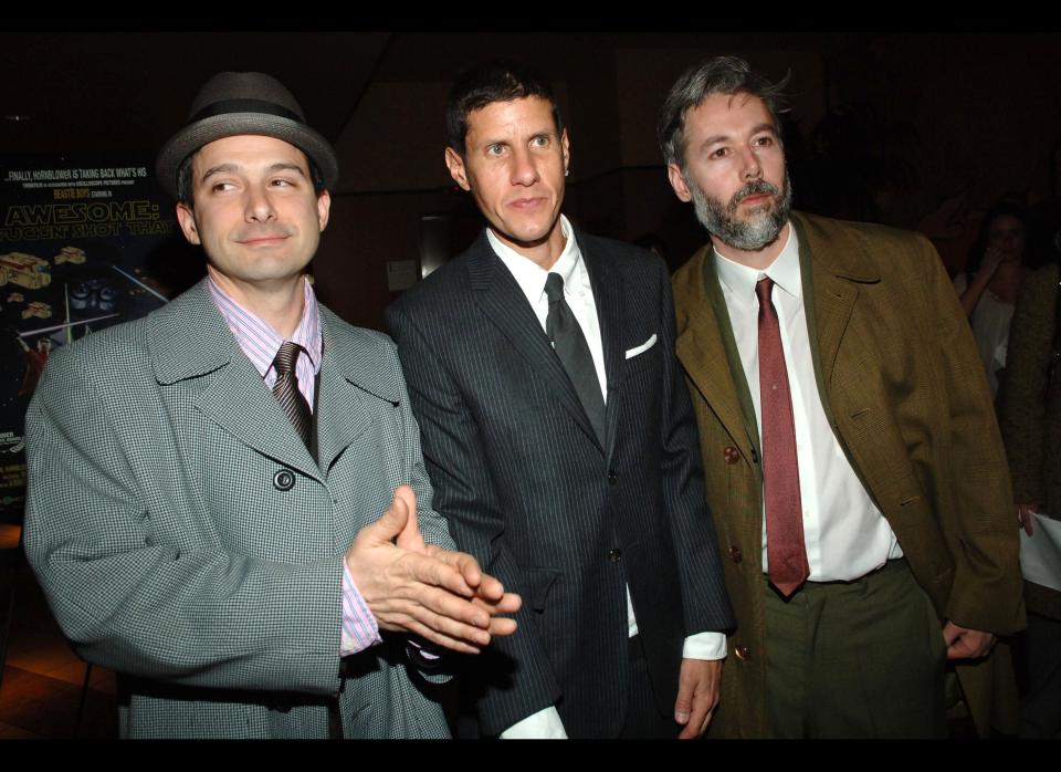 NEW YORK - MARCH 28: (L-R) Adam Horovitz, Mike Diamond, and Adam Yauch of the Beastie Boys arrive to Think Film's premiere of 'Awesome; I Fuckin Shot That!' at the Loew's 34th Theater on March 28, 2006 in New York City. (Photo by Brad Barket/Getty Images)