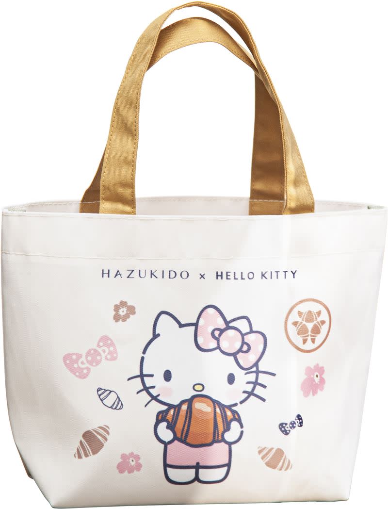 HAZUKIDO X Hello Kitty 聯名手提袋、HAZUKIDO X Hello Kitty 聯名酷冰杯。（圖／八月堂提供）