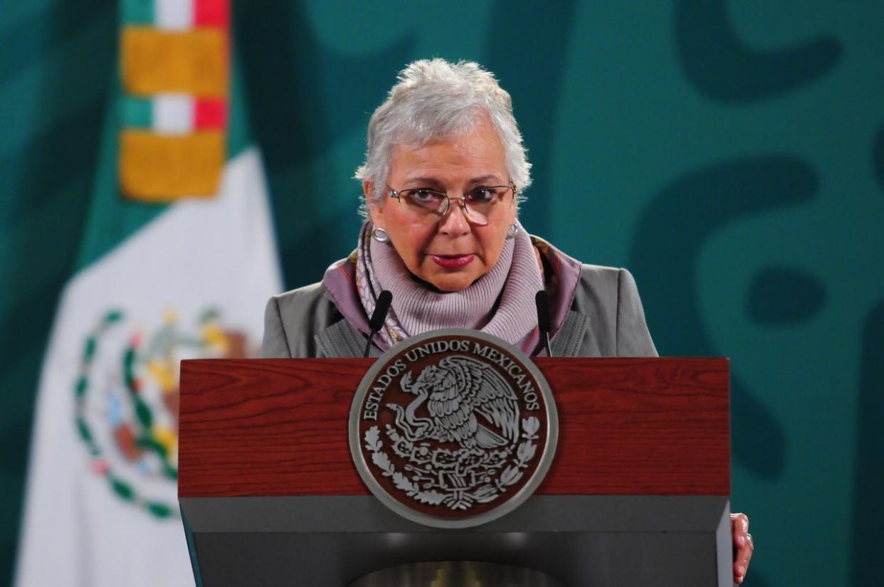 CIUDAD DE MÃXICO, 27ENERO2021.- Conferencia maÃ±anera encabezada por la secretaria de GobernaciÃ³n, Olga SÃ¡nchez Cordero, quien se encuentra supliendo a AndrÃ©s Manuel LÃ³pez Obrador, presidente de MÃ©xico, quien se encuentra en cuarenta debido a que dio positivo a Covid-19 durante la tarde del domingo pasado. FOTO: DANIEL AUGUSTO /CUARTOSCURO.COM